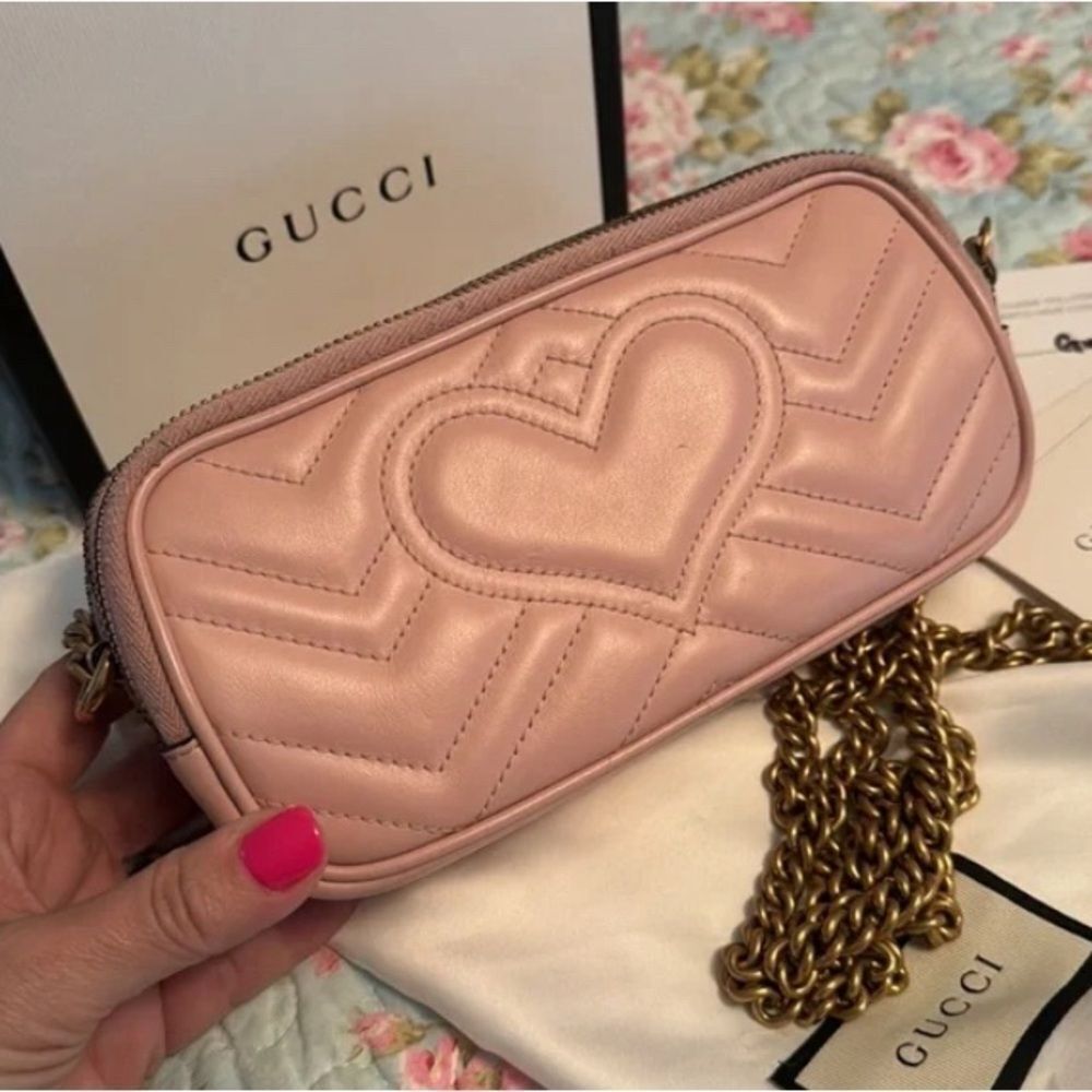 💎Gucci💎 Marmont *Triple Zip* Nude Blush Pink Camera Crossbody - Picture 3 of 11